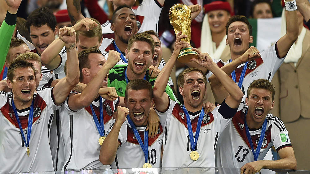 Philipp Lahm lifts the World Cup in 2014 in Brazil. © Getty Images