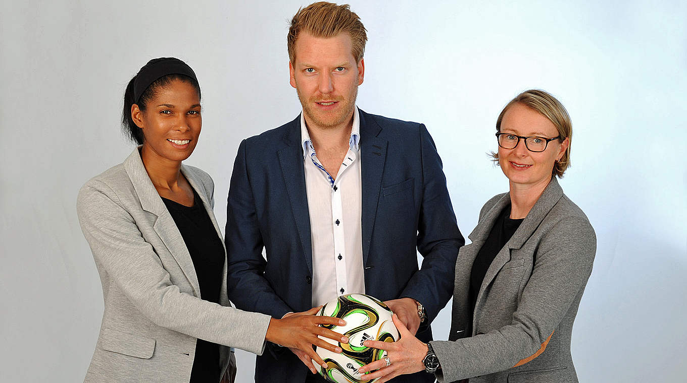 Neues Team: Navina Omilade, Philipp Schober und Conny Pohlers (v.l.) © mainsoccer