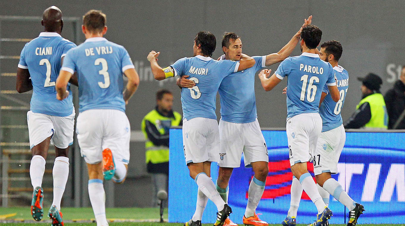 Lazio feiert seinen Weltmeister: Klose (3.v.r.) trifft doppelt © 2014 Getty Images