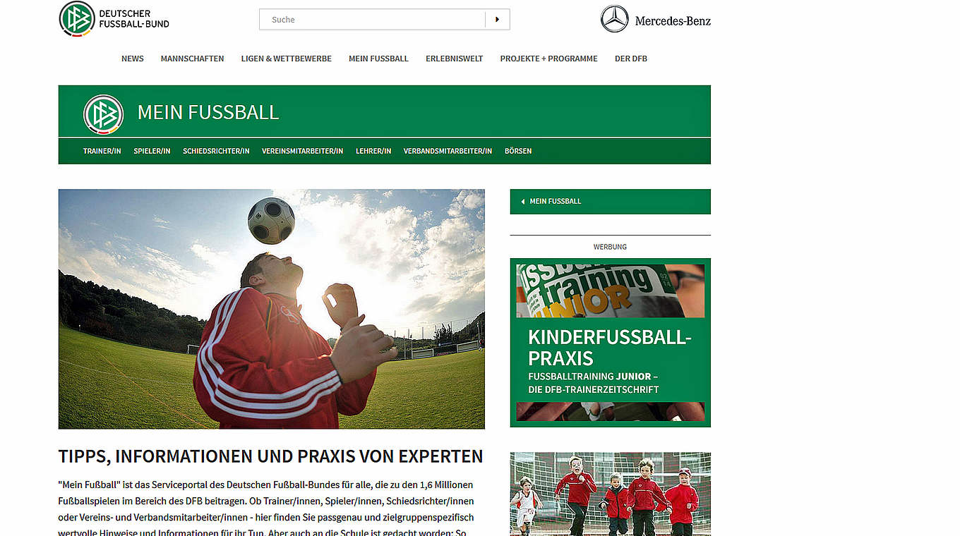 Serviceangebot auf dfb.de: Mein Fußball © DFB