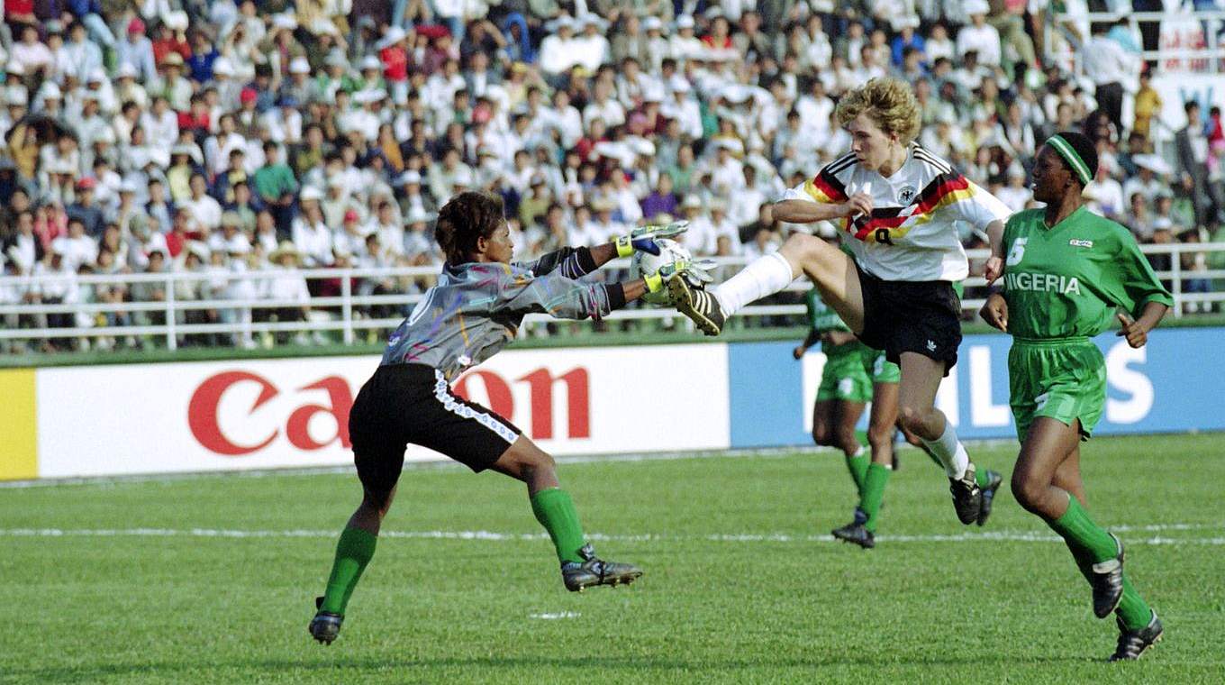 "Heidi, wer sonst" - Heidi Mohr bei der WM 1991 in China in Torlaune © Getty Images