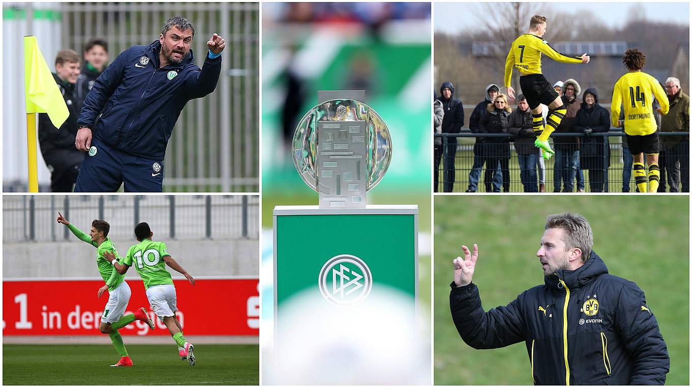 Erstes Halbfinale: Nord/Nordost-Meister Wolfsburg gegen West-Meister Dortmund © imago/GettyImages/Collage DFB