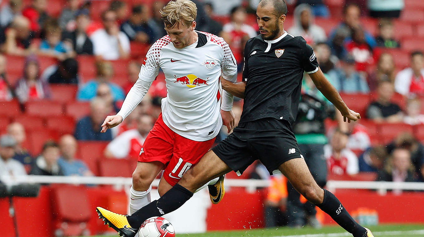 Knapp gescheitert: Leipzig und Emil Forsberg (l.) unterliegen dem FC Sevilla © AFP/Getty Images