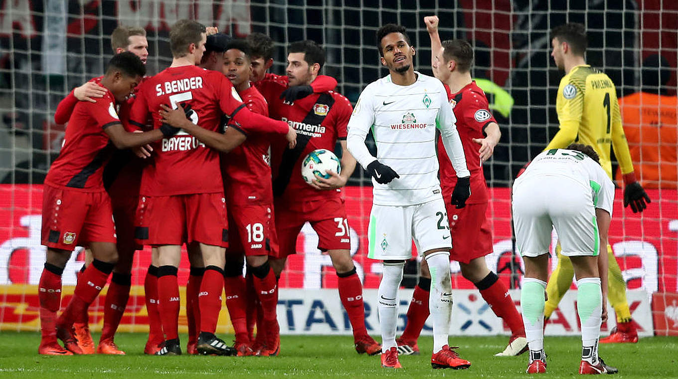 Spiel gedreht, Halbfinale erreicht: Bayer jubelt gegen Bremen © 2018 Getty Images