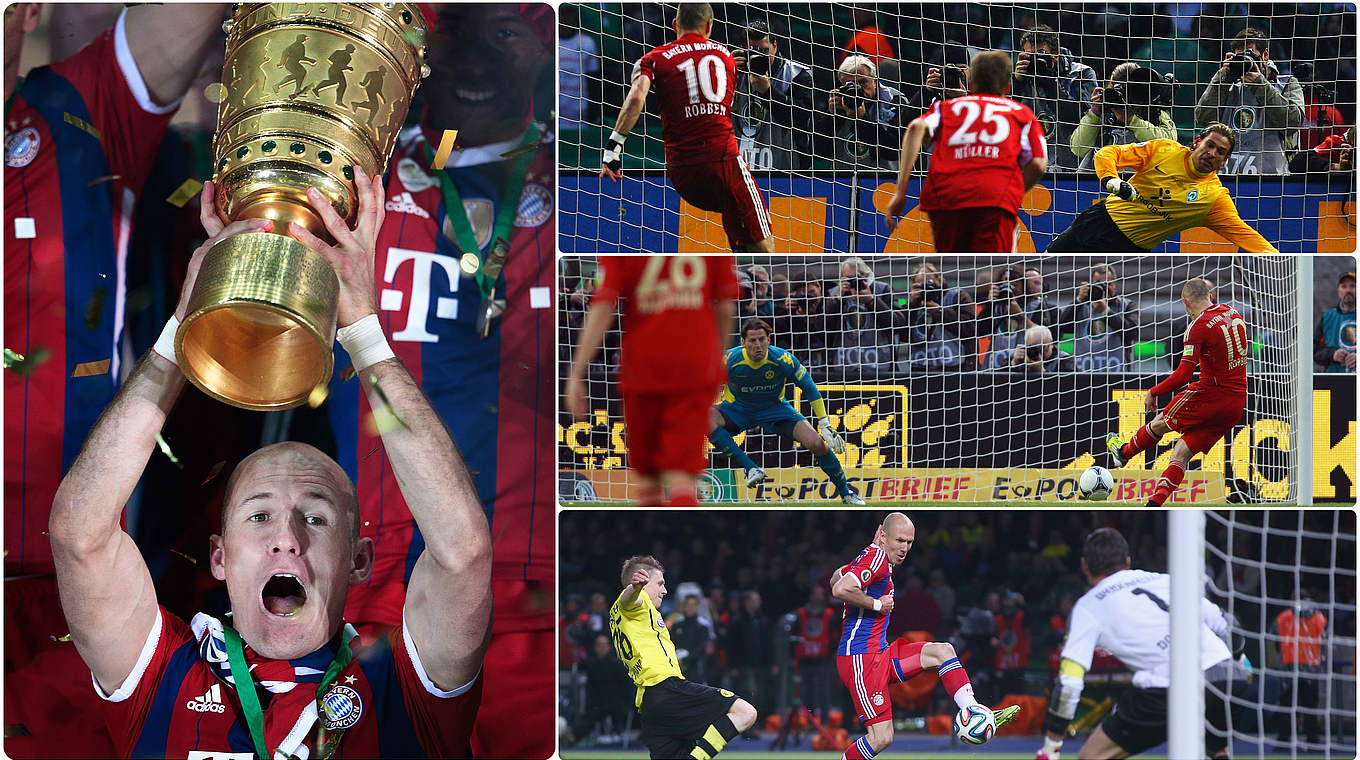 Er trifft und trifft und trifft: Robben in den Pokalendspielen 2010, 2012 und 2014 © Bilder Getty Images / Collage DFB