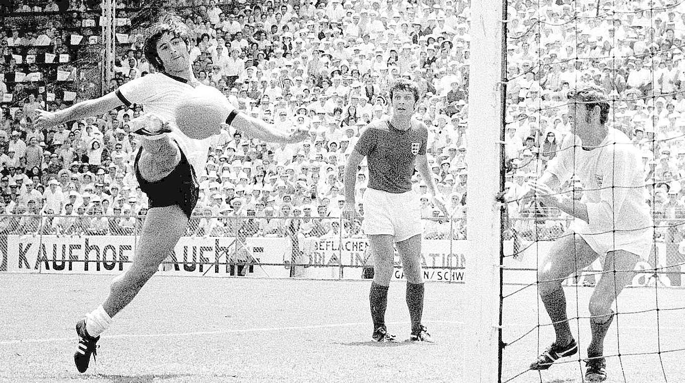 Gerd Müller scores in extra time against England, sending his side into the semi-finals © 
