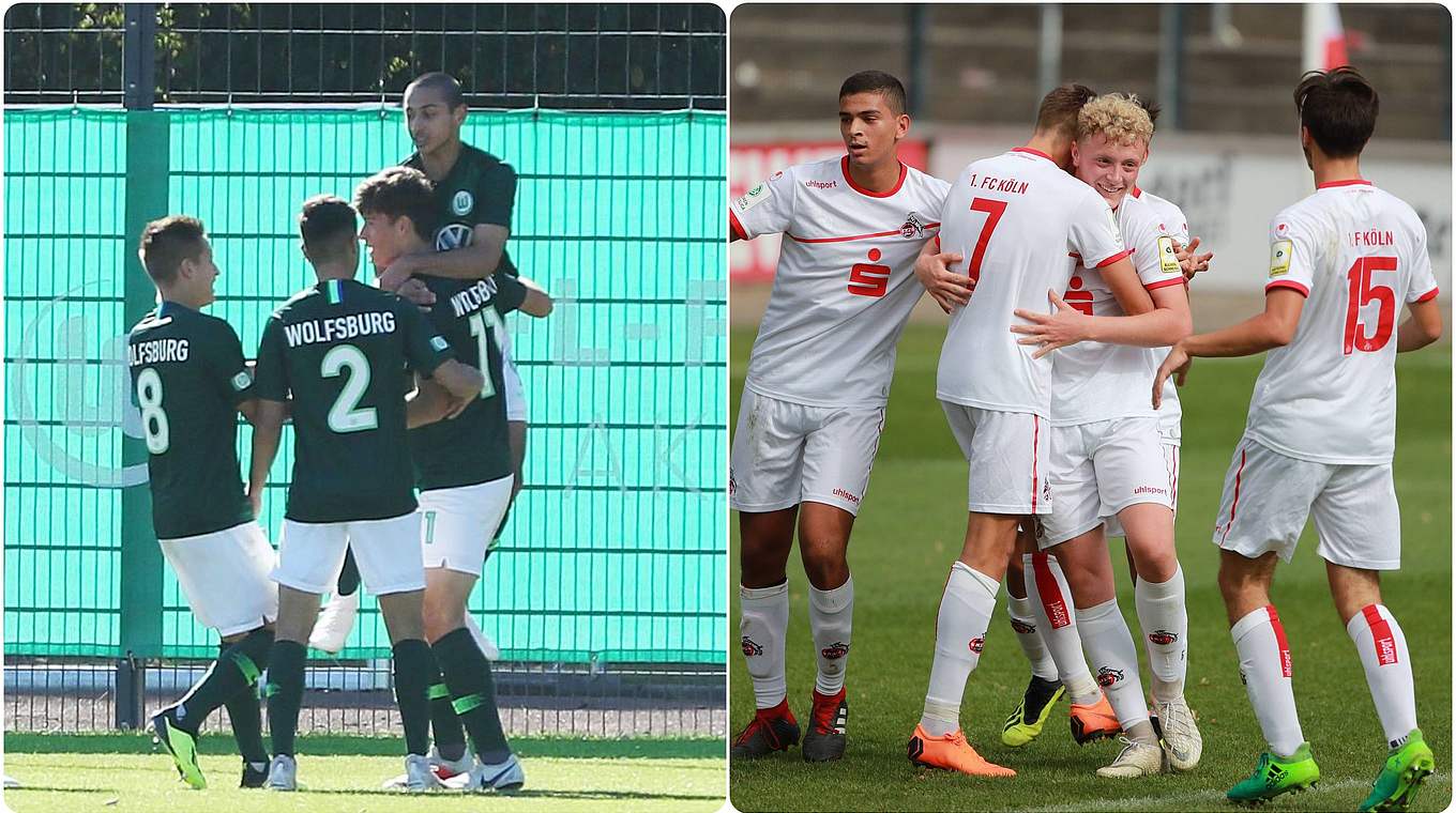 Spielen um die nationale U 17-Krone: der VfL Wolfsburg (l.) und der 1. FC Köln © imago/Collage DFB