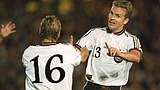 Schnellster lupenreiner Hattrick: Bierhoff (r.) trifft 1997 binnen sechs Minuten dreimal © Bongarts