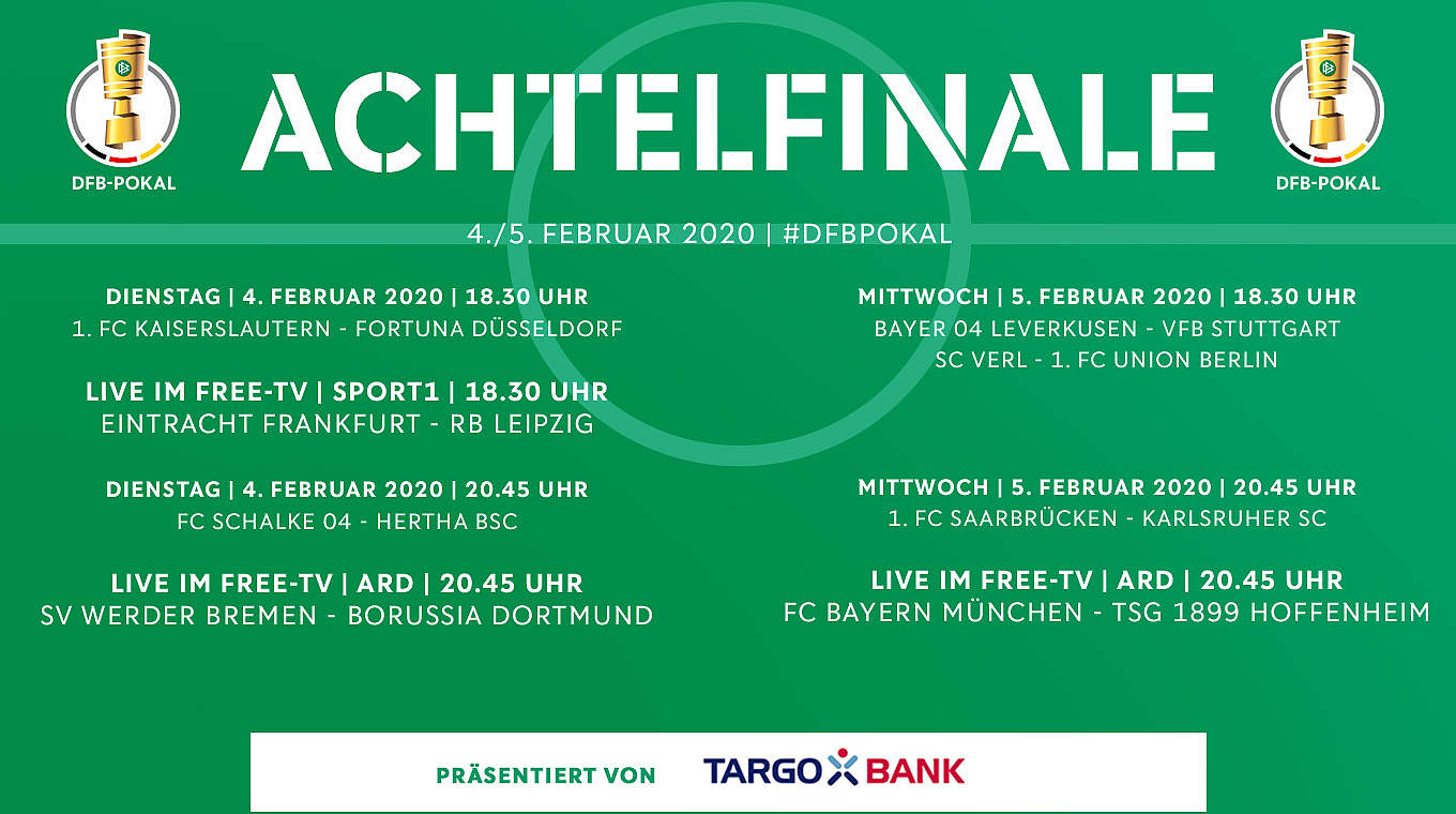 Pokalachtelfinale Drei Spiele live im Free-TV DFB