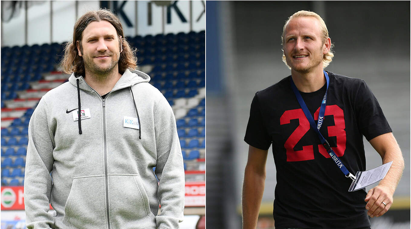 Meppen-Trainer und Drittligaliga-Legende: Torsten Frings (l.) und Alf Mintzel © imago/Collage DFB