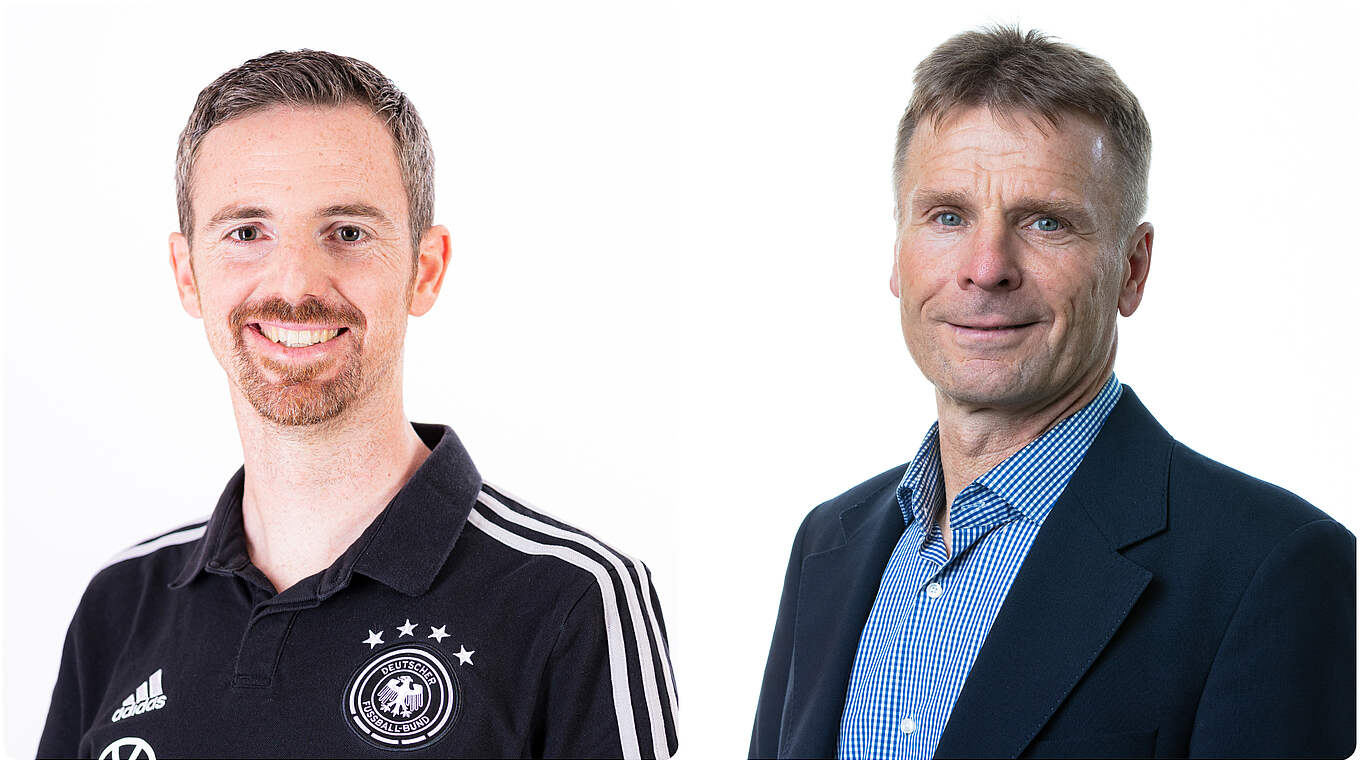 Sprich mit unseren DFB-Experten zum Kinderfußball: Schönweitz und Hirte (v.l.) © Getty Images/Thomas Böcker/DFB/Collage DFB